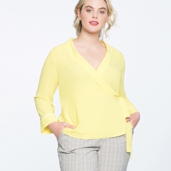 Eloquii Yellow Wrap V Neck Top Blouse Shirt 28 - Picture 1 of 7